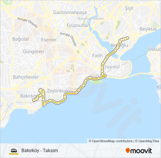 TAKSIM - BAKIRKÖY Dolmus & Minibus Line Map