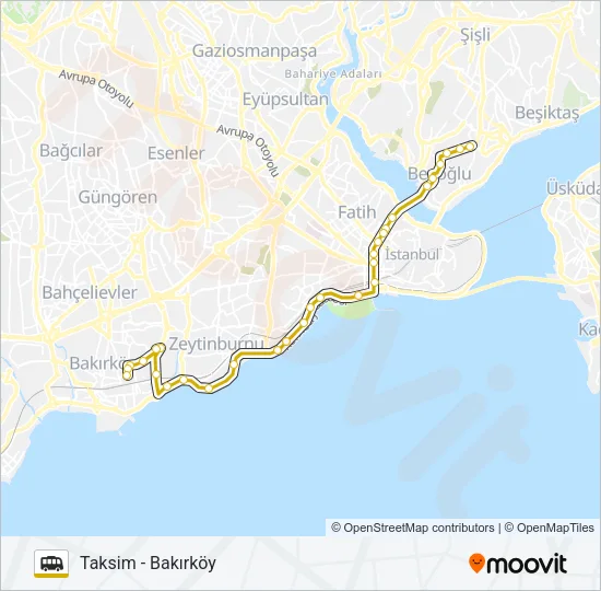 TAKSIM - BAKIRKÖY Dolmus & Minibus Line Map