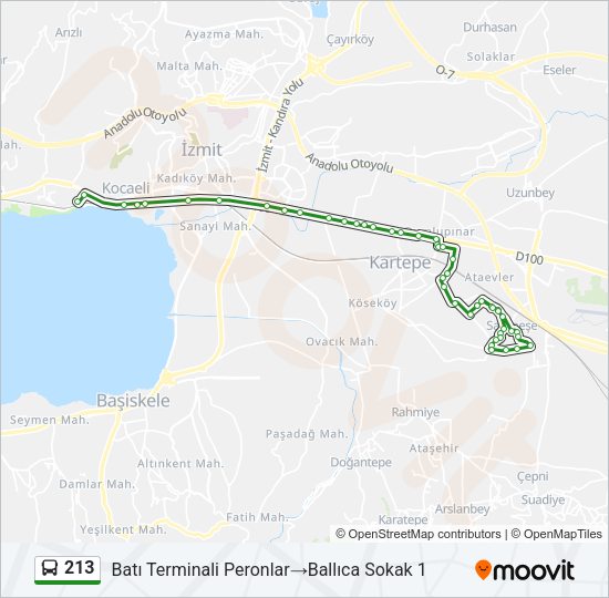 213 otobüs Hattı Haritası