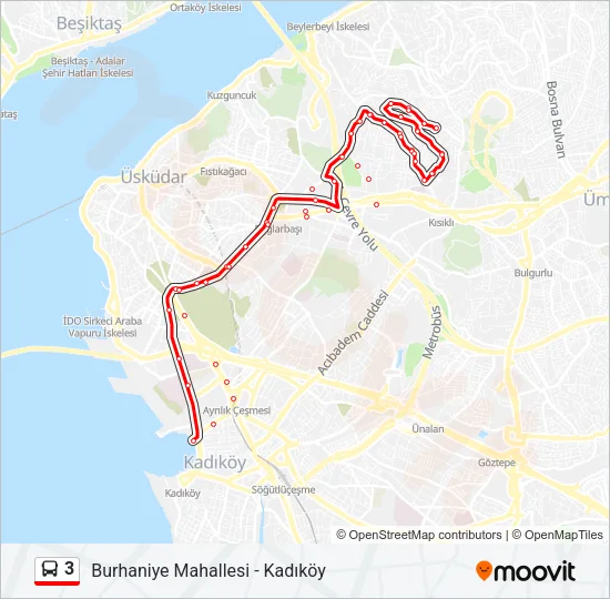 3 otobüs Hattı Haritası