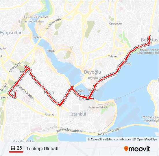 28 otobüs Hattı Haritası