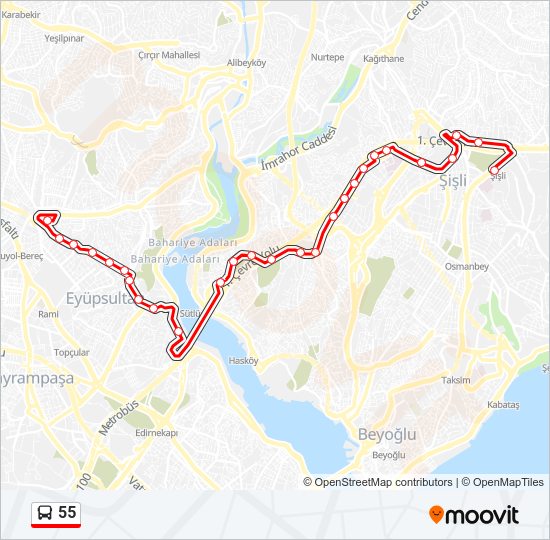 55 otobüs Hattı Haritası