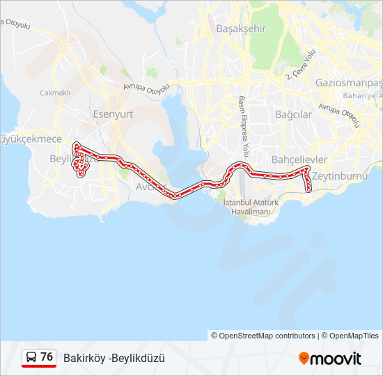 76 bus Line Map