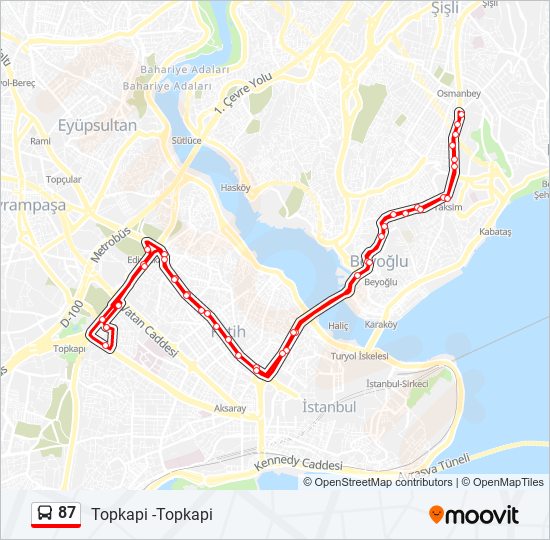 87 otobüs Hattı Haritası