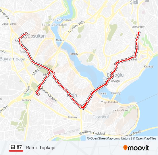 87 otobüs Hattı Haritası