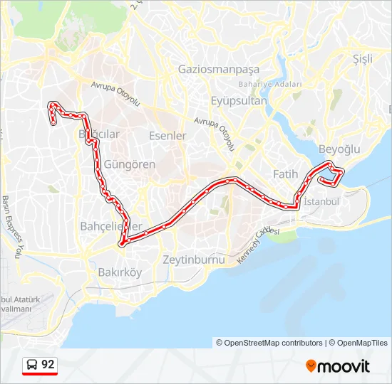92 Bus Line Map