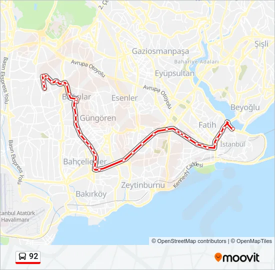 92 Bus Line Map