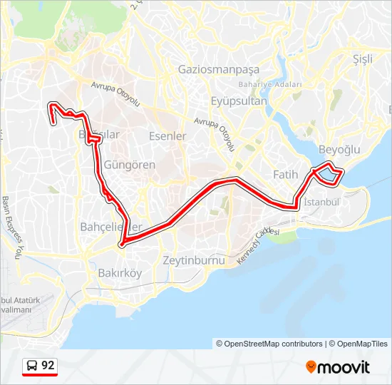 92 Bus Line Map