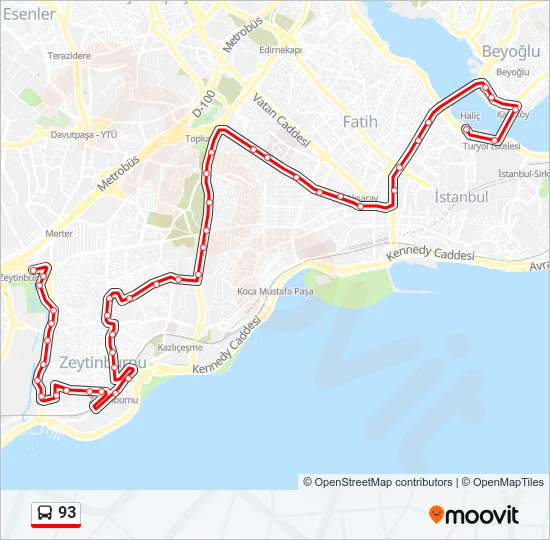 93 Bus Line Map