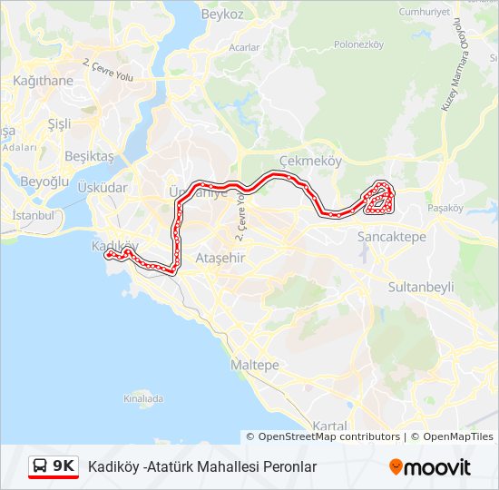 9K otobüs Hattı Haritası