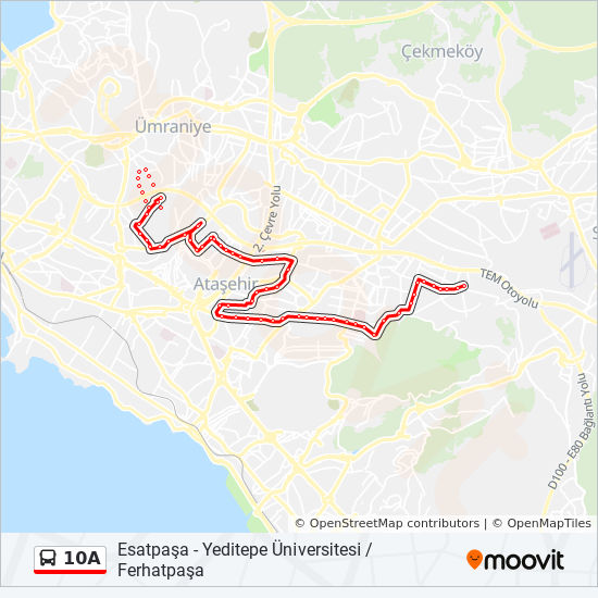 10a guzergahi saatleri duraklari ve haritasi 48 sokak atasehir yonu esatpasa