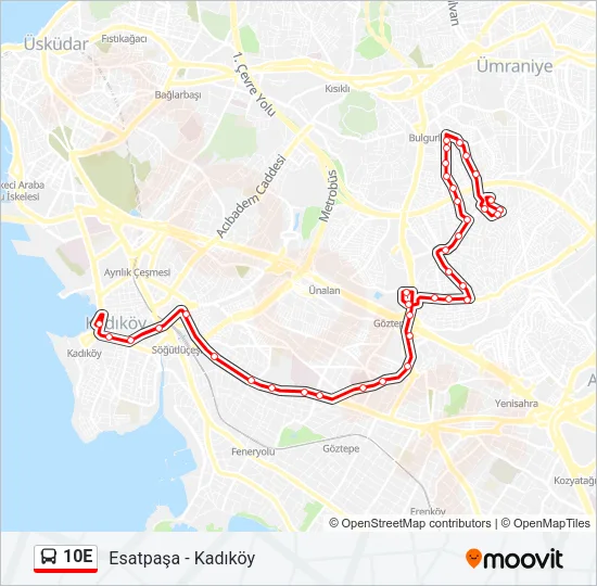 10E otobüs Hattı Haritası
