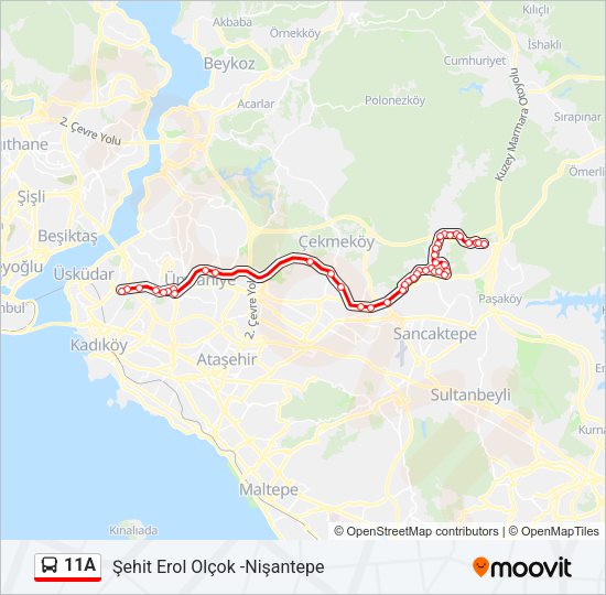 11A otobüs Hattı Haritası