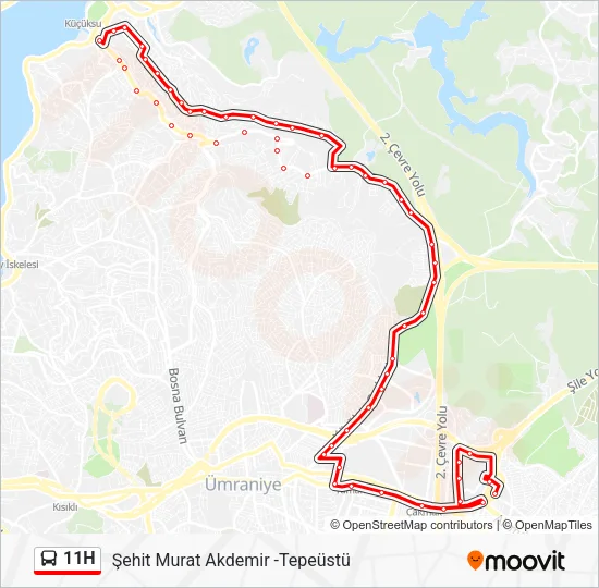 11H otobüs Hattı Haritası