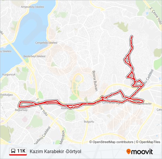 11K otobüs Hattı Haritası