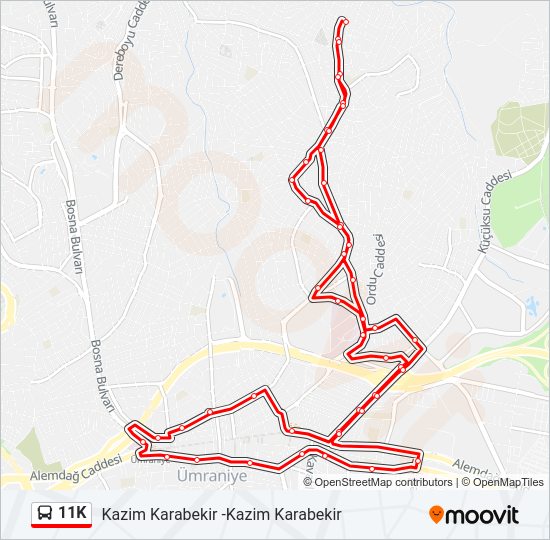 11K otobüs Hattı Haritası