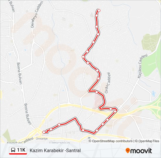 11K otobüs Hattı Haritası