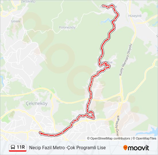 11R otobüs Hattı Haritası