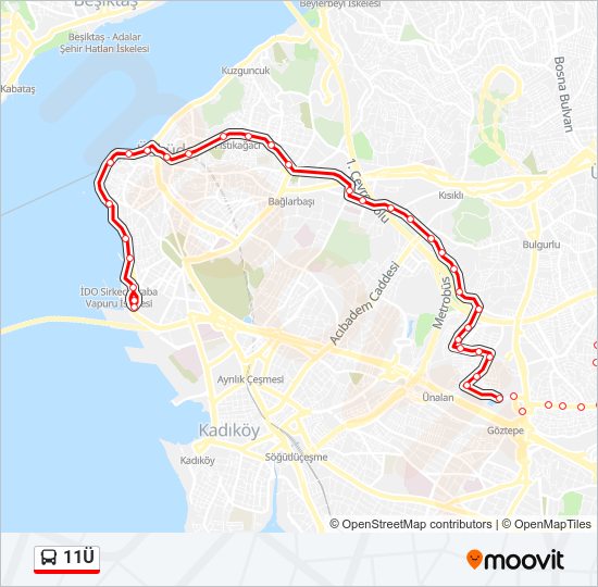 11Ü otobüs Hattı Haritası