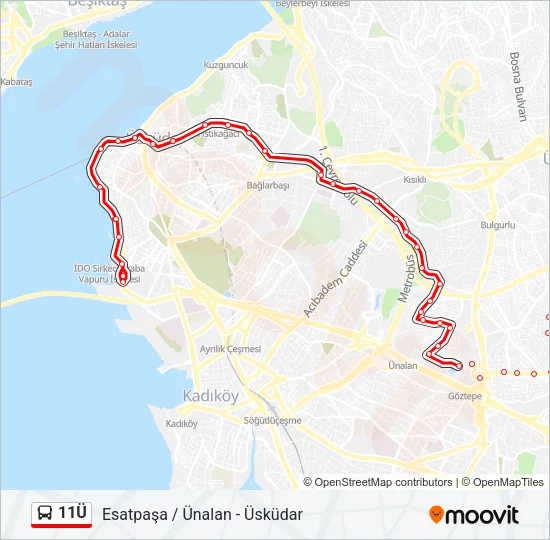 11Ü otobüs Hattı Haritası