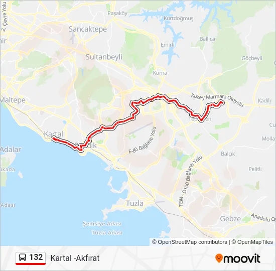 132 otobüs Hattı Haritası
