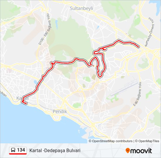 134 otobüs Hattı Haritası