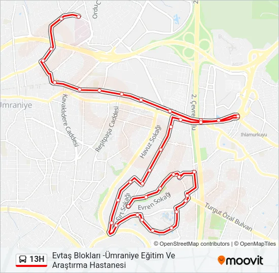 13H Bus Line Map