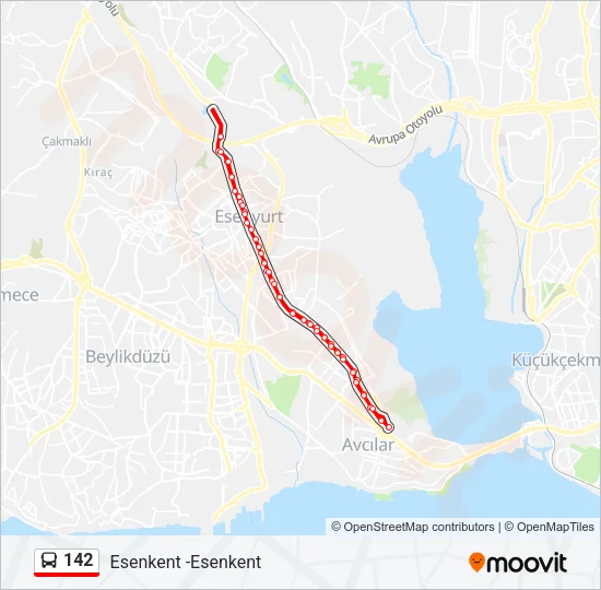 142 otobüs Hattı Haritası