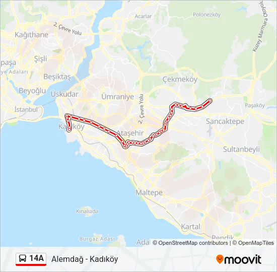 14A otobüs Hattı Haritası