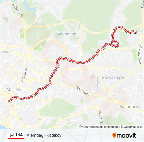 14A otobüs Hattı Haritası