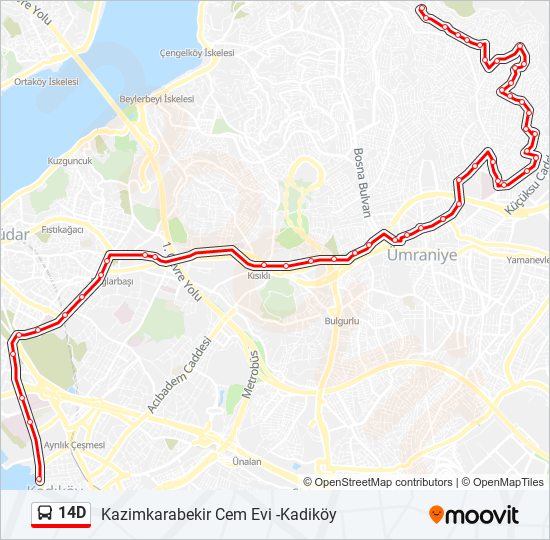 14D bus Line Map