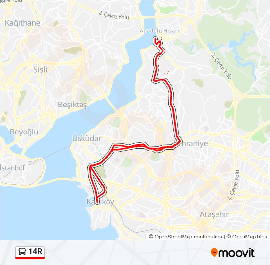 14R bus Line Map