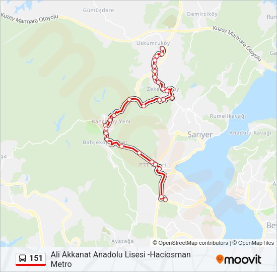 151 otobüs Hattı Haritası