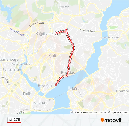 27E otobüs Hattı Haritası