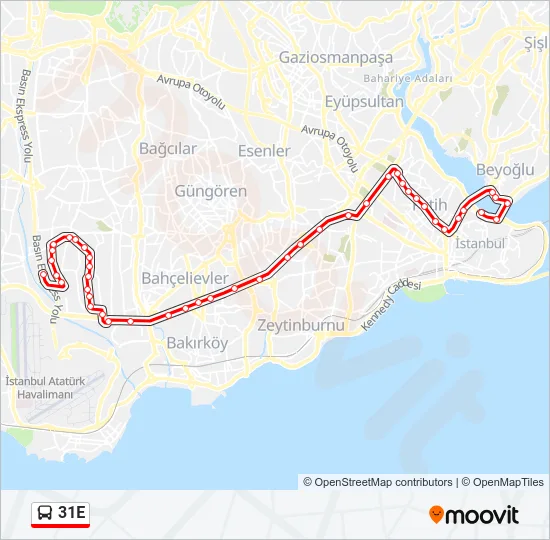 31E Bus Line Map