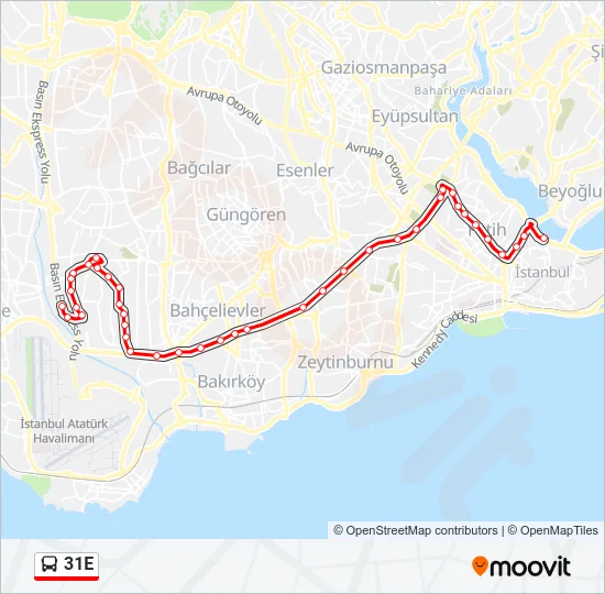 31E Bus Line Map