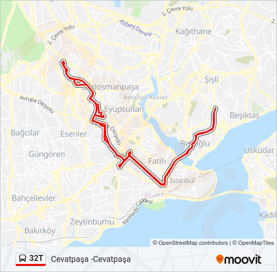 32T otobüs Hattı Haritası