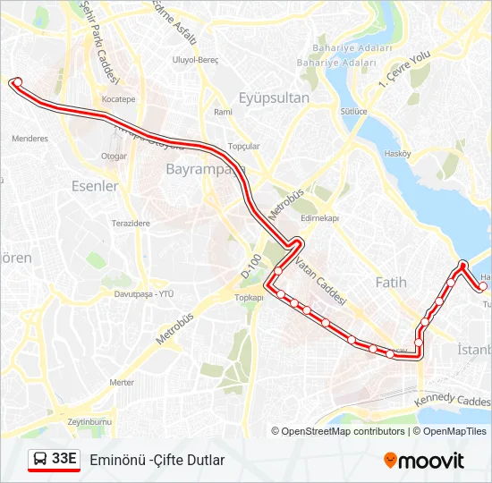 33E Bus Line Map