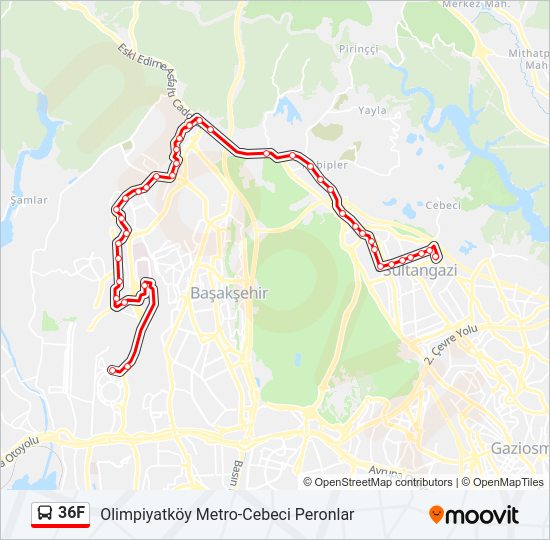 36F otobüs Hattı Haritası