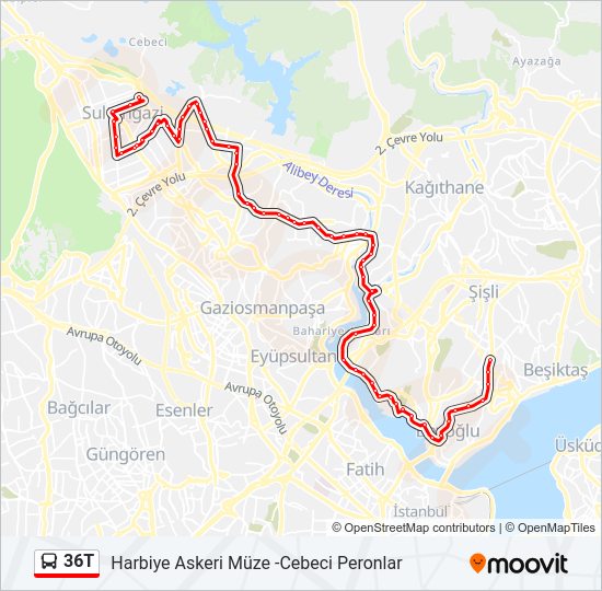 36T otobüs Hattı Haritası