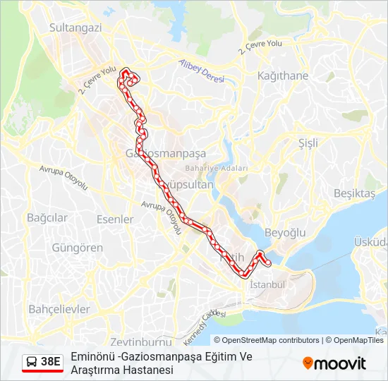 38E Bus Line Map