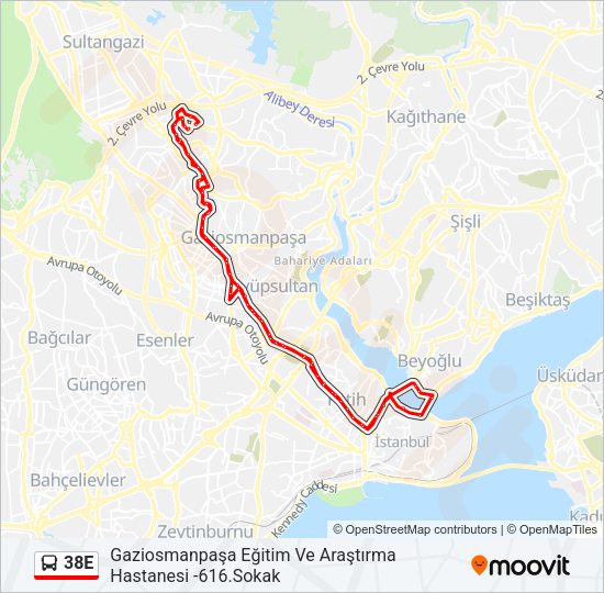 38E Bus Line Map