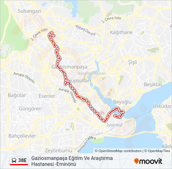 38E Bus Line Map