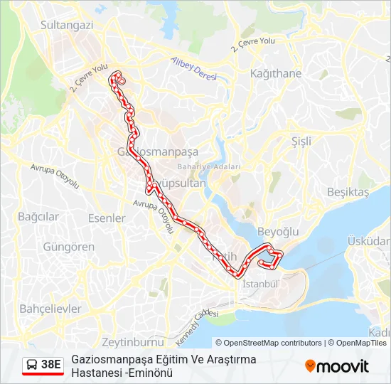 38E Bus Line Map