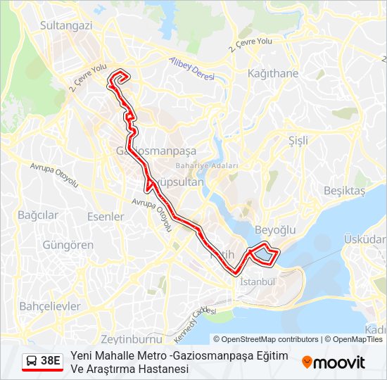 38E Bus Line Map