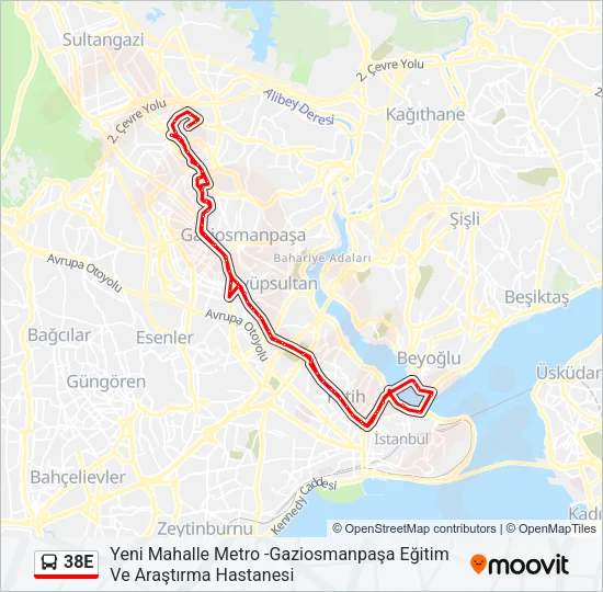 38E Bus Line Map