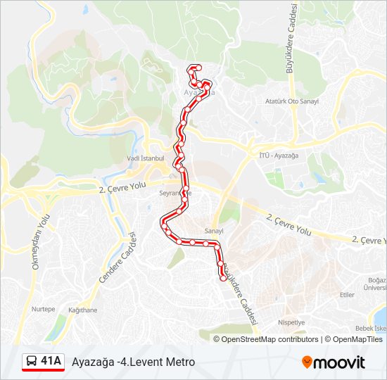 41A otobüs Hattı Haritası