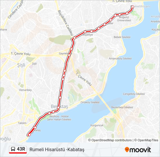 43R otobüs Hattı Haritası