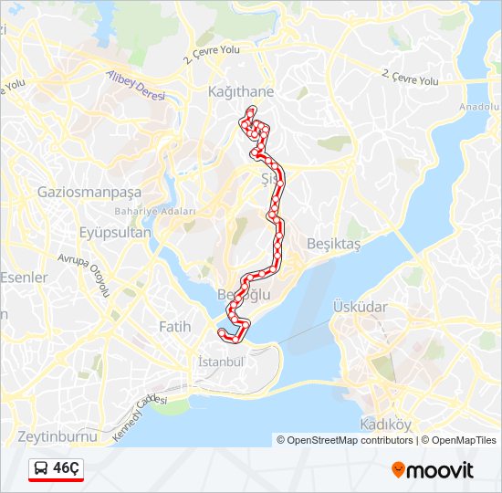 46Ç otobüs Hattı Haritası
