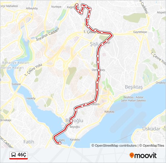 46Ç otobüs Hattı Haritası